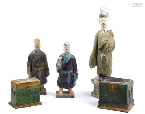 FIVE GLAZED CERAMIC FUNERARY SCULPTURES China, Min…