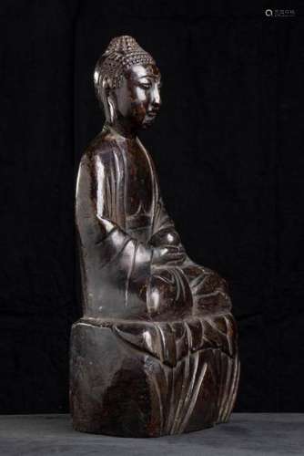 A WOOD SCULPTURE OF BUDDHA China, Qing dynasty The…