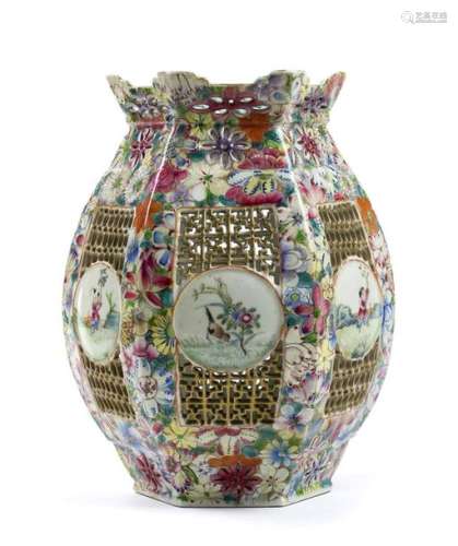 A ‘FAMILLE ROSE’ PORCELAIN RETICULATED LANTERN Chi…