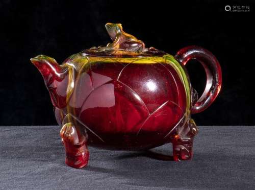 A GLASS TEAPOT China, 20th century Globular in sha…