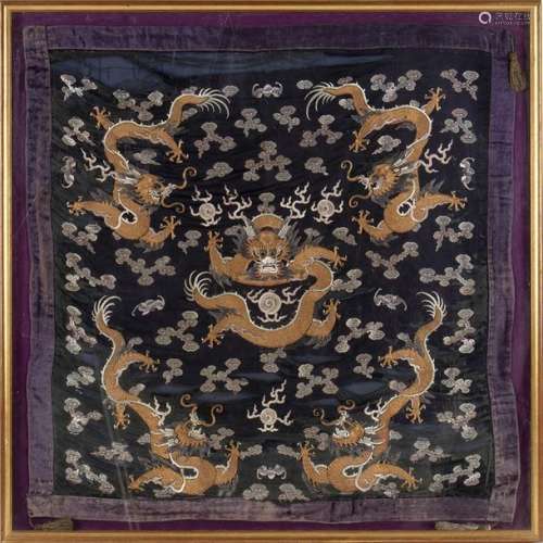 AN EMBROIDERED SILK PANEL WITH DRAGON China, 20th …
