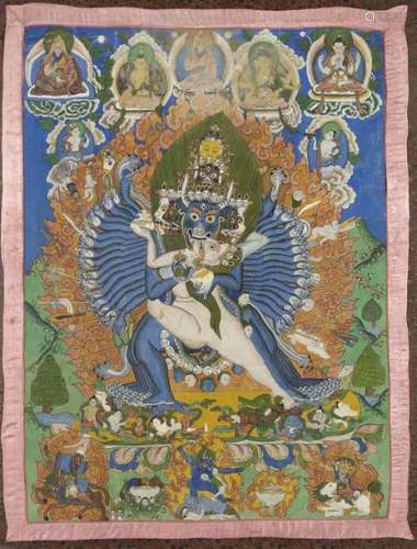 A POLYCHROME 'VAJRABHAIRAVA' THANGKA Tibet, 20th c…