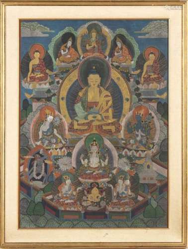 THANGKA Tibet, 20th century Tempera on plywood, wo…