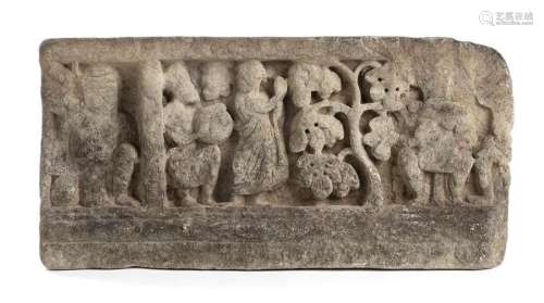 A GREY SCHIST RELIEF WITH FIGURES Ancient region o…