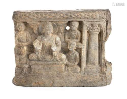 A GREY SCHIST RELIEF WITH BUDDHA AND FIGURES Ancie…