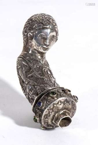 A GLASS INLAID SILVER KRIS HANDLE Indonesia, 19th …