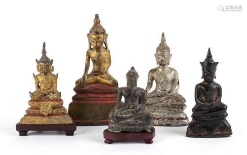 FIVE BRONZE SCULPTURES OF BUDDHA South East Asia, …