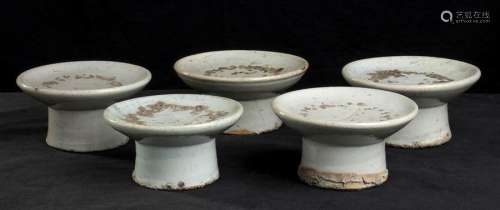 FIVE GLAZED CERAMIC OFFERING DISHES Korea, Joseon …