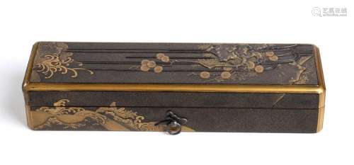 A SMALL LACQUERED AND GILT WOOD LETTER BOX, FUBAKO…
