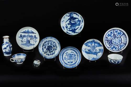 Set of ten blue white porcelain objects, including…