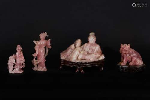 Set of four rose quartz statuettes, representing t…