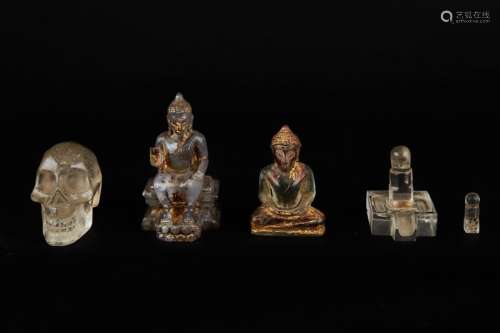 Set of quartz and glass objects, including a shiva…