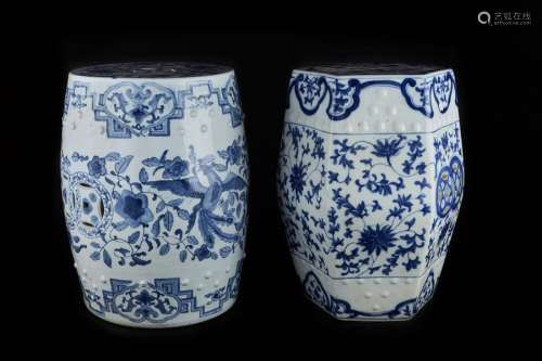 Two blue white porcelain stools, one hexagonal and…