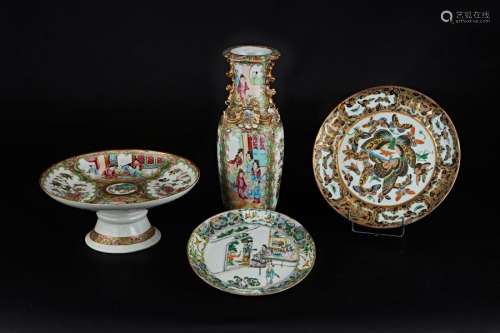 Set of eight plates, a cup on pedestal and a Canto…