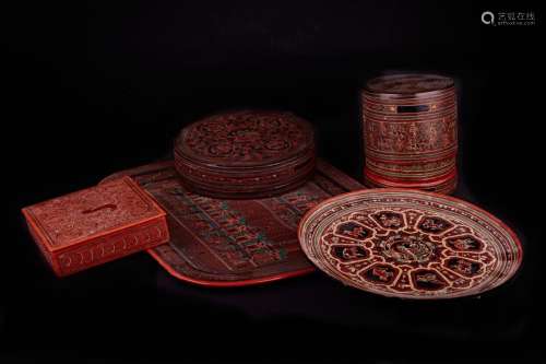 Set of nine Burmese lacquer objects, including thr…