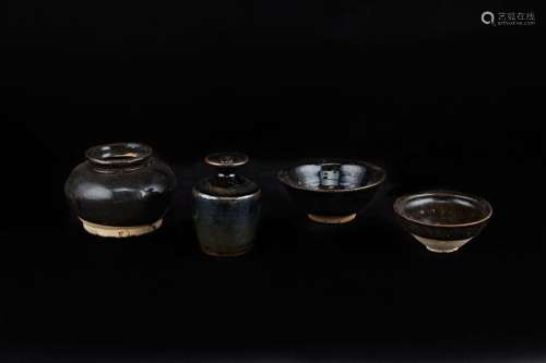 Set of eleven tenmoku style black glazed ceramic b…