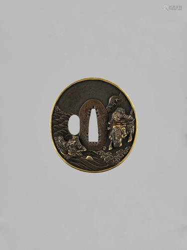 SOTEN: A FINE COPPER TSUBA DEPICTING THE BATTL…