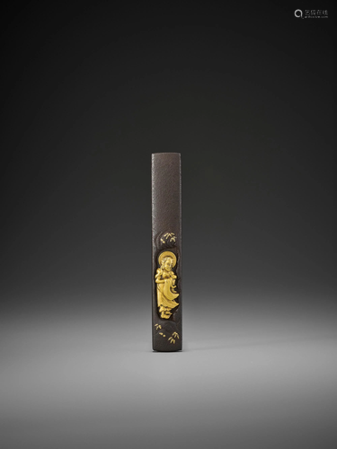 A SUPERB IRON AND GOLD KOZUKA WITH BUDDH…