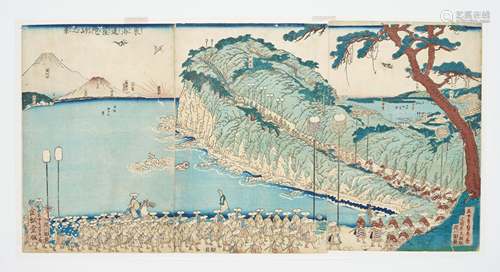 UTAGAWA SADAHIDE: A TRIPTYCH COLOR WOODBLO…