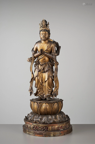 A LACQUER-GILT WOOD FIGURE OF SEISHI BOSATSU, …