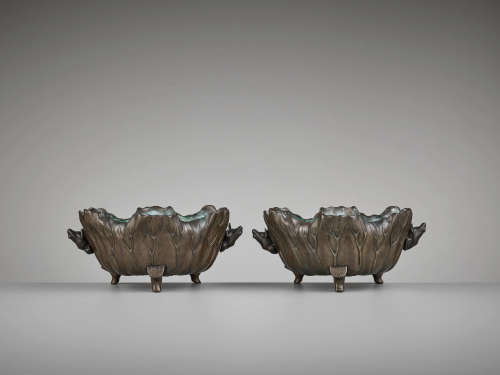 A PAIR OF BRONZE 'LOTUS AND FROG' WATER B…