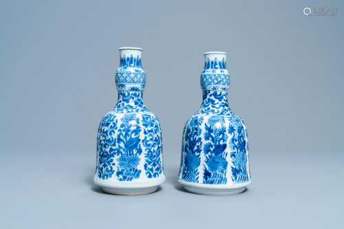 A pair of Chinese blue and white huqqa bases with