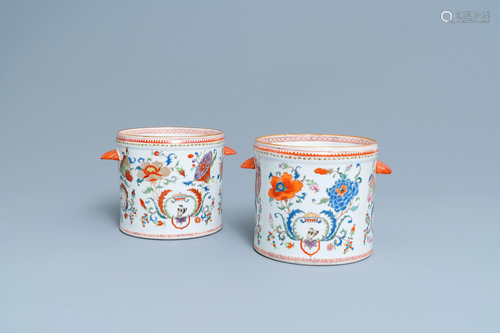 A pair of Chinese famille rose 'Pompadour' cool…