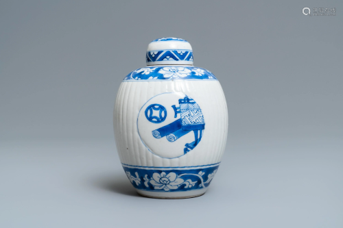 A Chinese ribbed blue and white jar and cover, Ka…