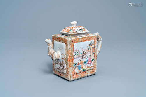 A Chinese famille rose rectangular 'Mandarin' teapot