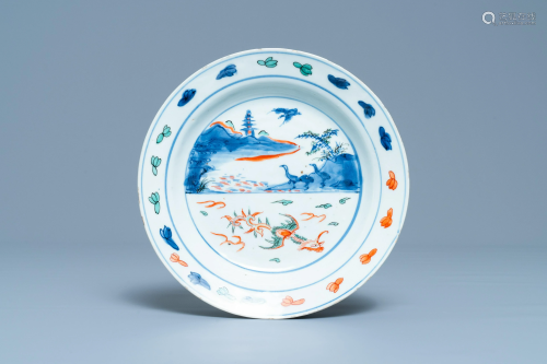 A Chinese wucai ko-sometsuke 'phoenix' plate,