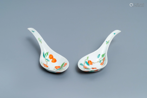 A pair of Chinese polychrome 'peach tree' spoons,