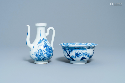 A Chinese blue and white ewer and a 'tiger' bowl,