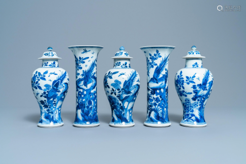 A Chinese blue and white five-piece garniture, K…