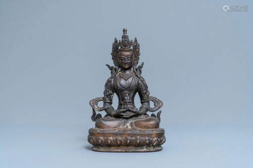 A Sino-Tibetan gilt bronze figure of Buddha, 19t…