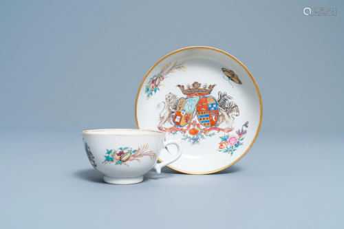 A Chinese famille rose Dutch market cup and saucer…