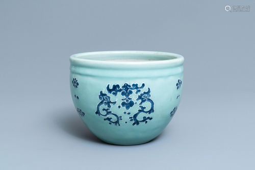 A Chinese blue and white celadon-ground jardini…