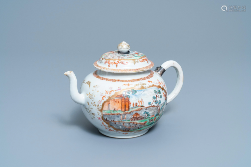 A large Chinese famille rose Meissen-style teapot and