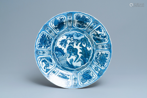 A large Chinese blue and white kraak porcelain dish