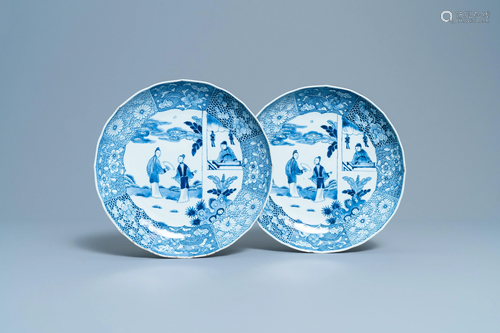 A pair of Chinese blue and white 'Romance of the