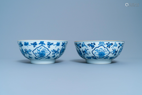 A pair of Chinese blue and white 'fishermen' bowls,