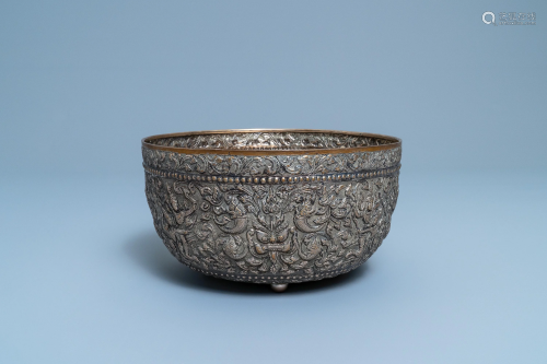 A hammered gilt silver tripod bowl, Thailand, 19/20th