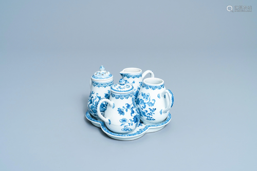 A Chinese blue and white cruet set on stand, Qi…