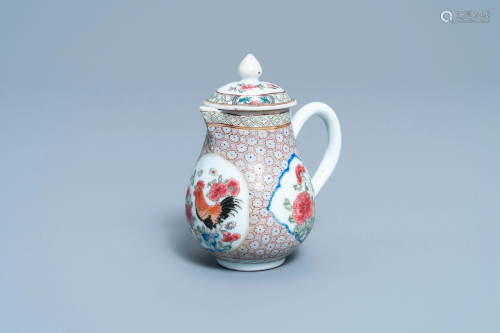 A Chinese famille rose 'rooster' milk jug and cover,