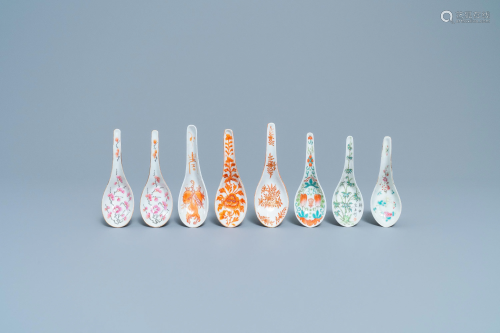 Eight Chinese famille rose and polychrome spoons,
