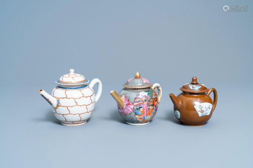 Three various Chinese porcelain teapots and covers,