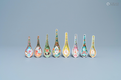 Eight Chinese Canton famille rose and polychrome