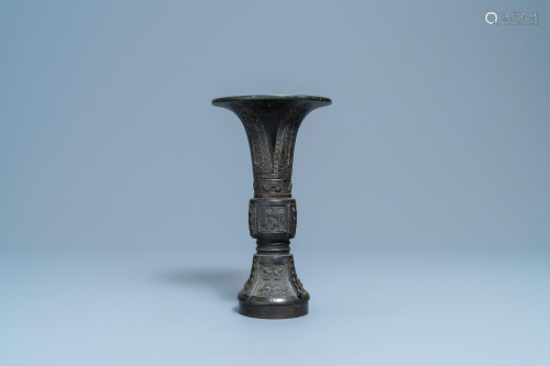 A Chinese bronze 'gu' vase, Ming