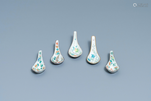 Five Chinese famille rose spoons with butterflies,