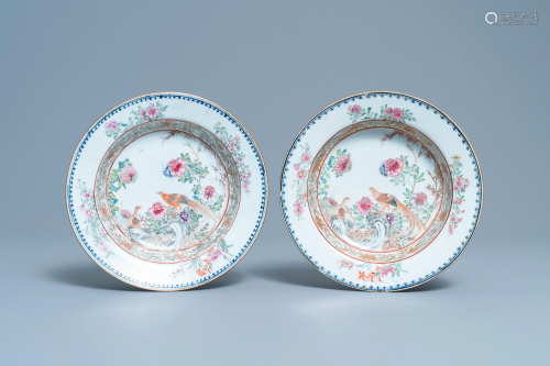 A pair of Chinese famille rose deep plates with