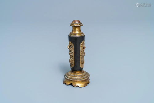 A Chinese lacquered and parcel-gilt bronze joss stick